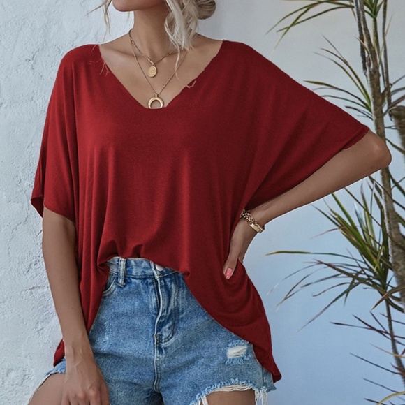 V neck Classic Dolman Sleeve Oversized Top Black - Picture 10 of 13